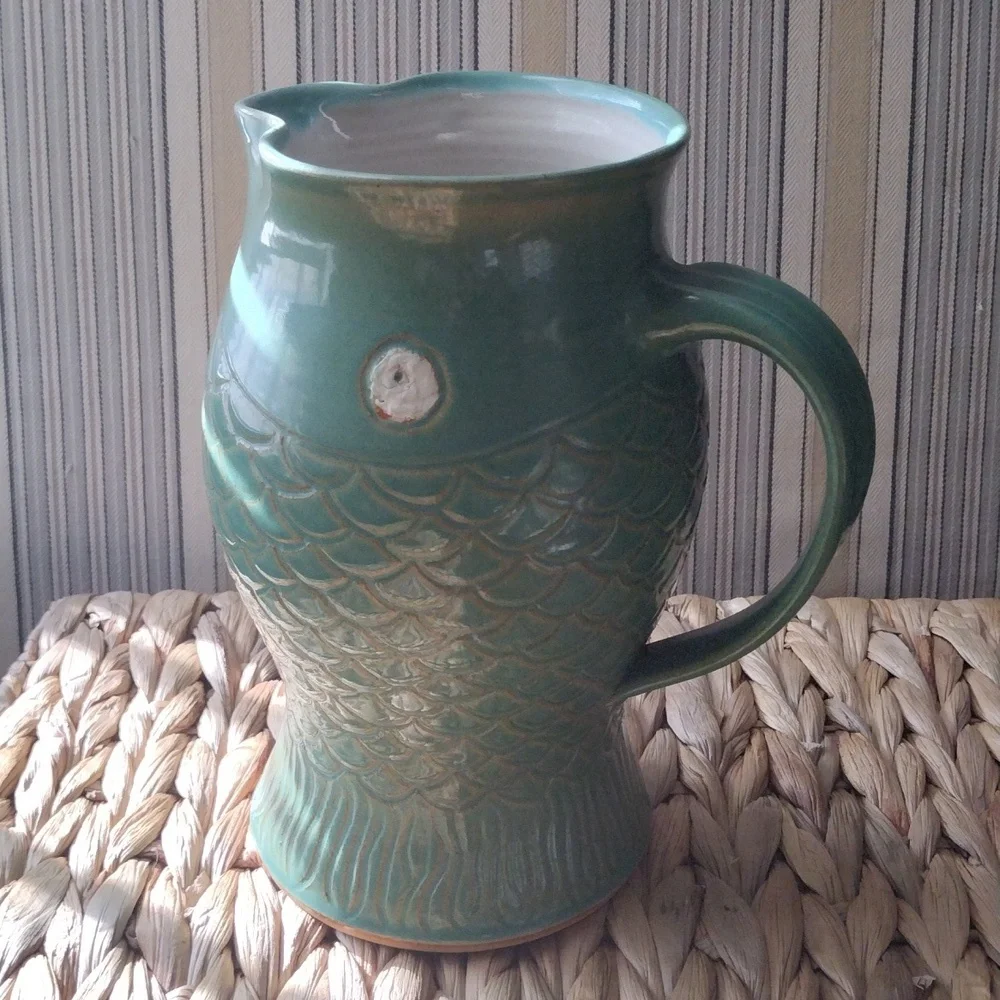 Karyn Tulla,  handmade turquoise fish  pottery vase